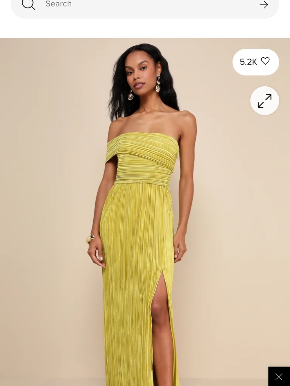 Lulu's Strapless Pleated Gown in Chartreuse